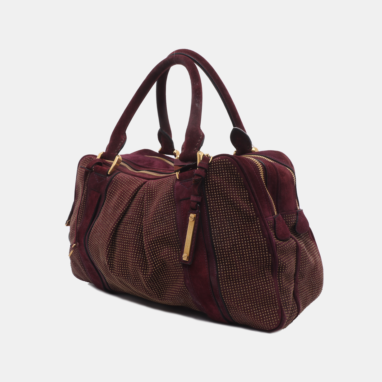 BURBERRY Purple Velvet Leather Tote Bag Golden hardware-(SKU)-12946177