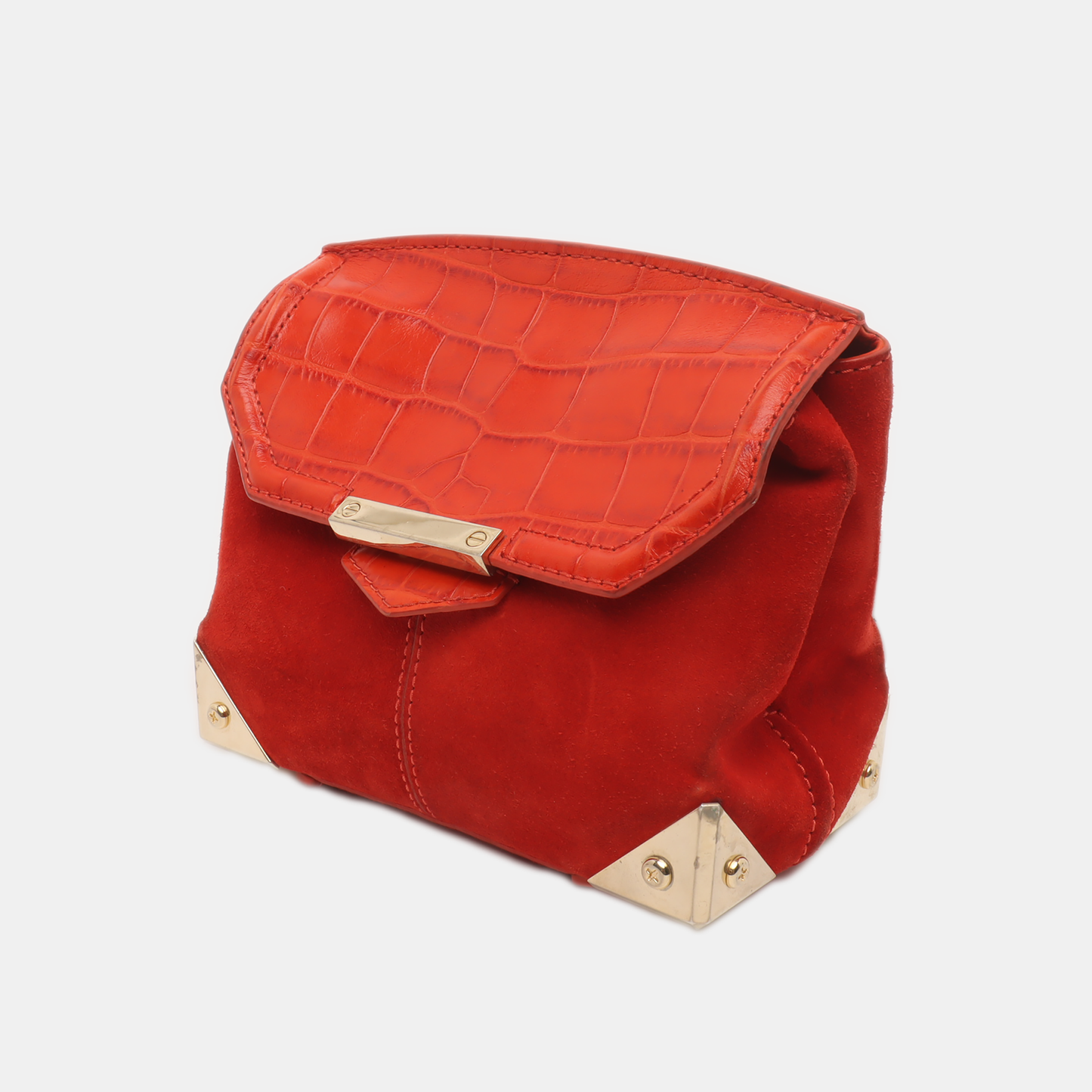 Alexander Wang Marion Orange-red suede rivet crocodile-pattern shoulder bag/crossbody bag Golden hardware Removable shoulder strap-(SKU)-928445182