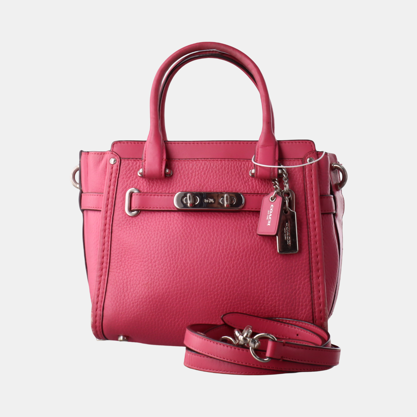 COACH SWAGGER Pink Cowhide Crossbody Bag Ruthenium color hardware Removable shoulder strap-(SKU)-928838798
