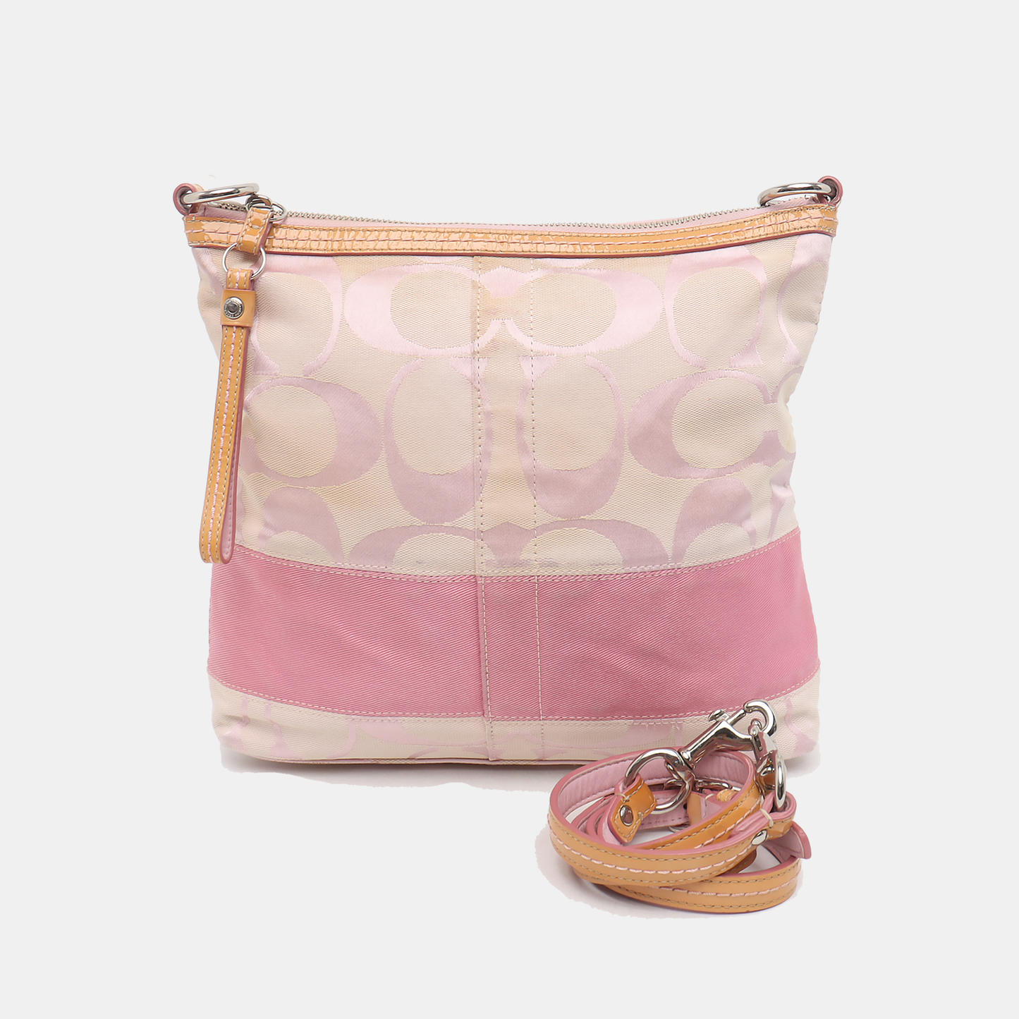 COACH Tote bag Beige canvas monogram floral single shoulder bag handbag crossbody Silver Hardware Removable shoulder strap-(SKU)-929326299