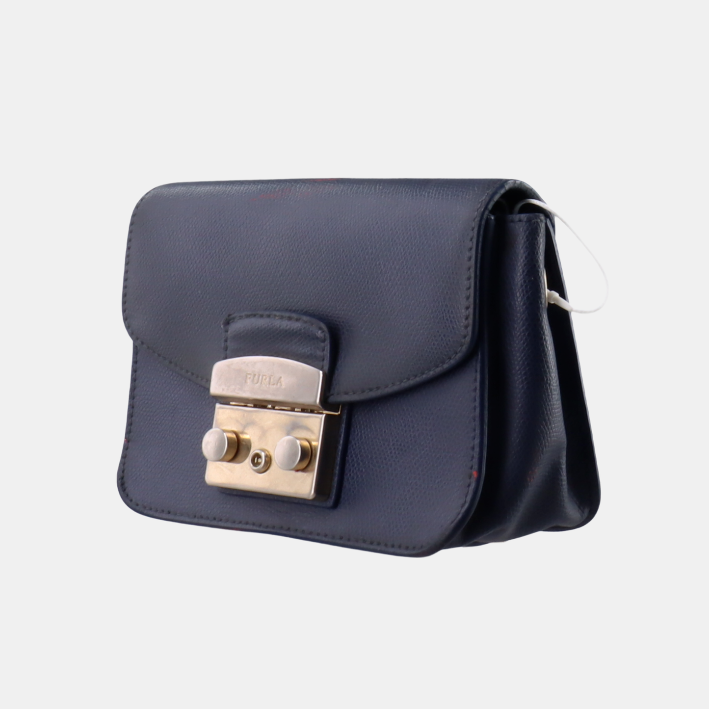 FURLA Metropolis Dark Blue Leather Grooved Handbag with Sling and Shoulder Golden hardware-(SKU)-929659818