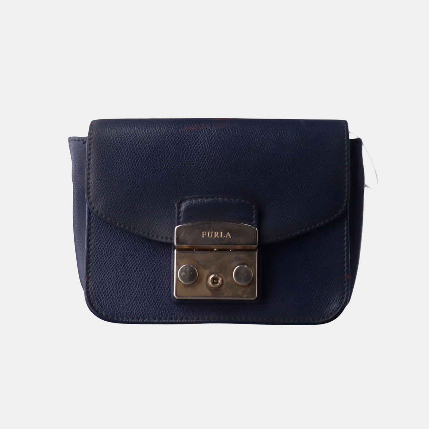 FURLA Metropolis Dark Blue Leather Grooved Handbag with Sling and Shoulder Golden hardware-(SKU)-929659818