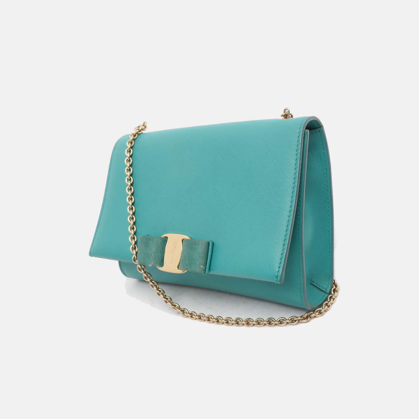 FERRAGAMO Vara Green Cowhide Single Shoulder Bag Crossbody Golden hardware Removable shoulder strap-(SKU)-930663462