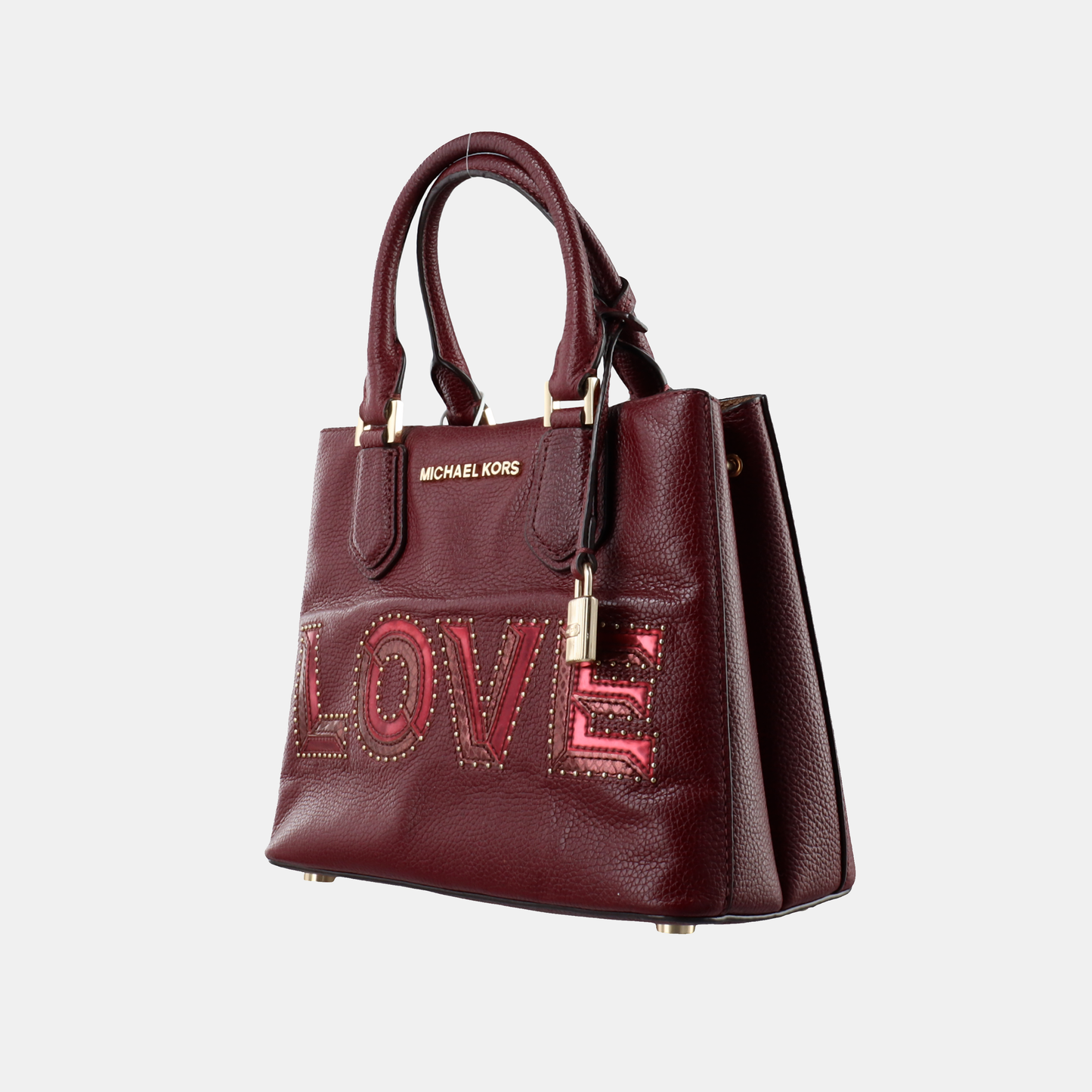 MICHAEL KORS Mercer Burgundy Cowhide Studs Handbag Single Shoulder Bag Crossbody Bag Golden hardware-(SKU)-14232692