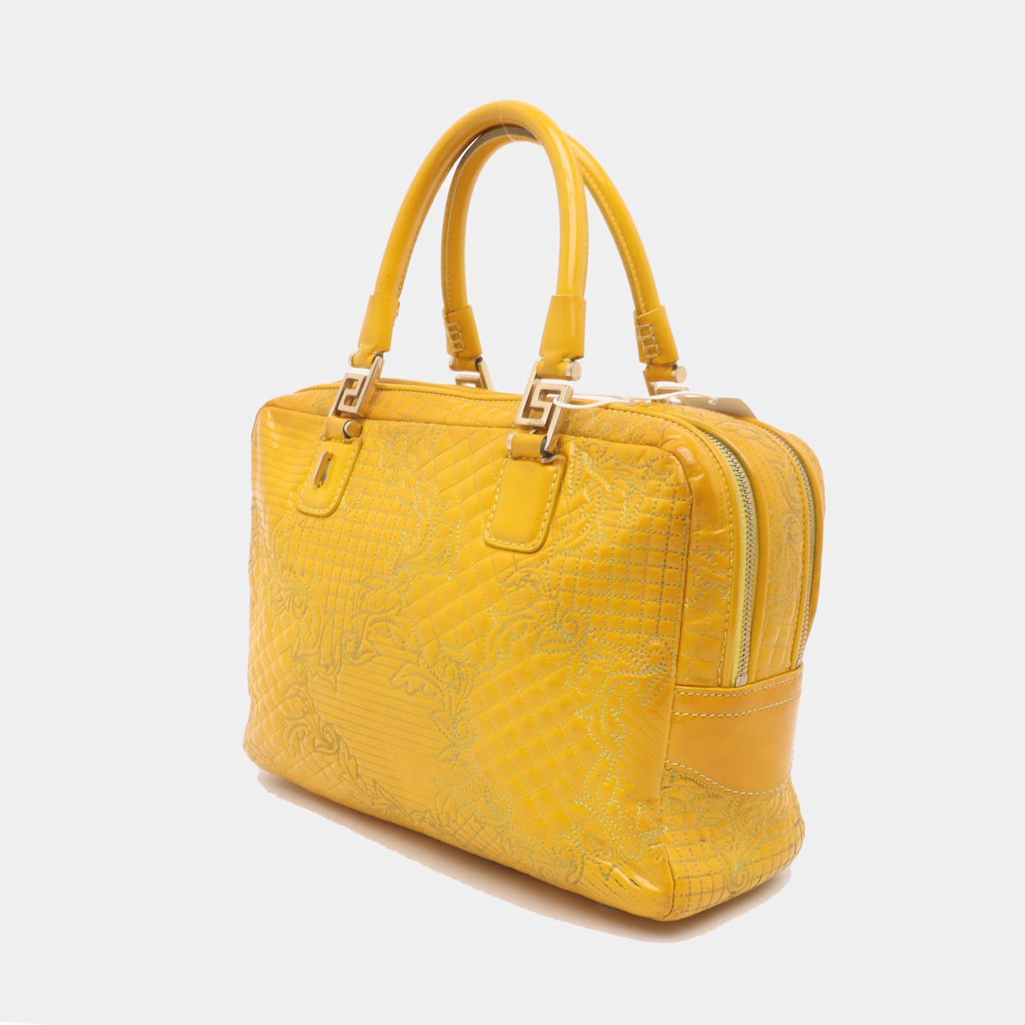 VERSACE Yellow Patent Leather Quilted Handbag Golden hardware-(SKU)-930265862