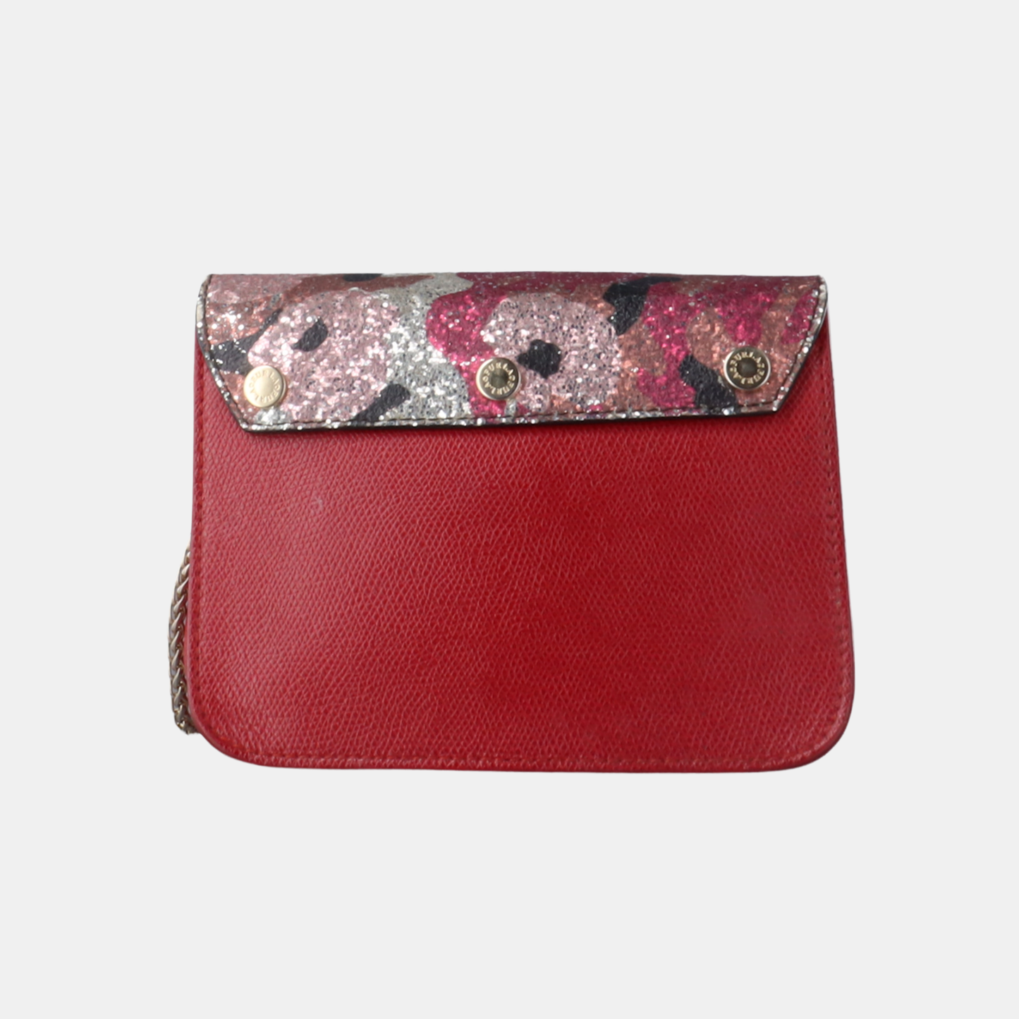 FURLA Metropolis Red Leather Printed Crossbody Single Shoulder Bag Golden hardware Removable shoulder strap-(SKU)-931098116