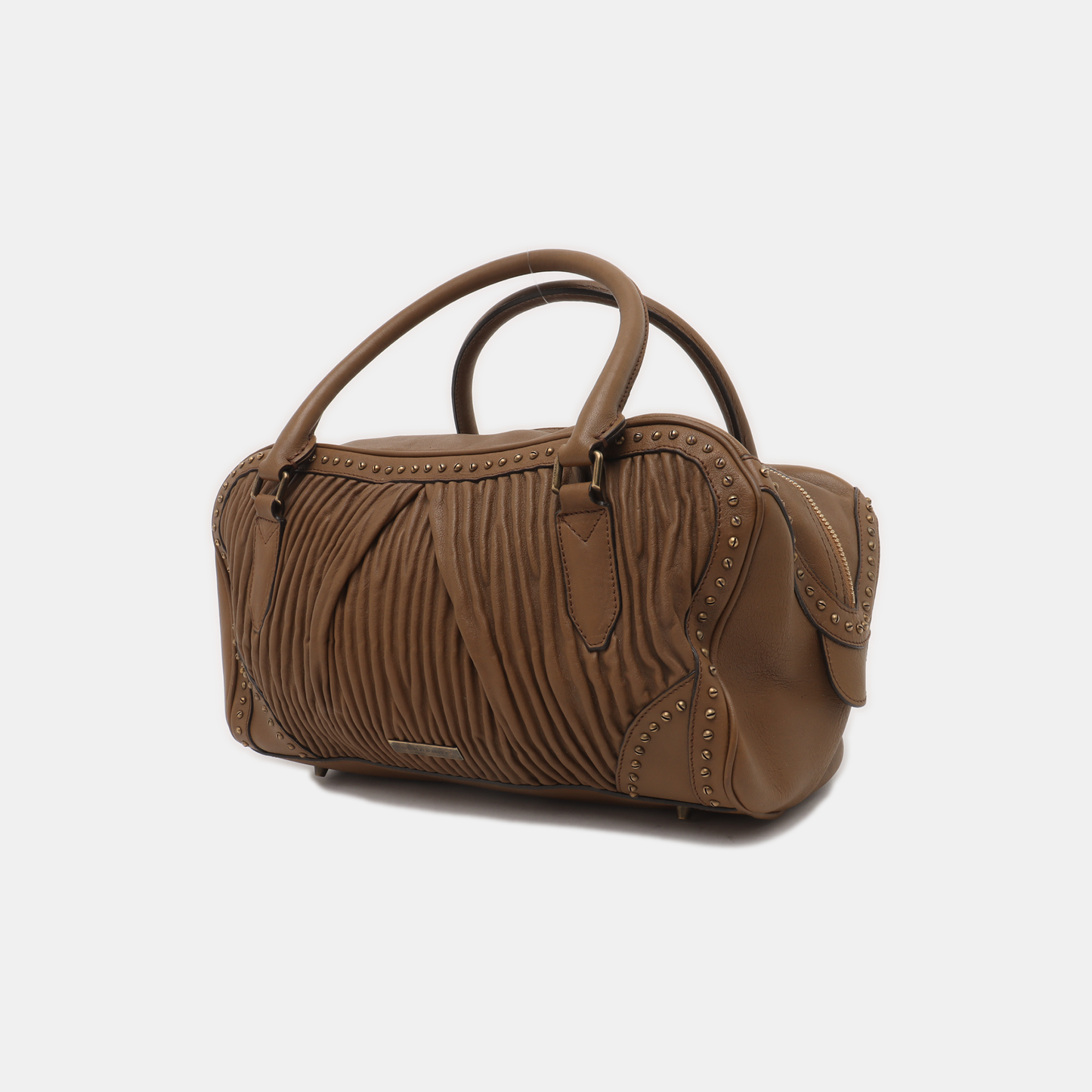BURBERRY Gladstone Dark Brown Cowhide Studs Tote Bag Golden hardware-(SKU)-931456343
