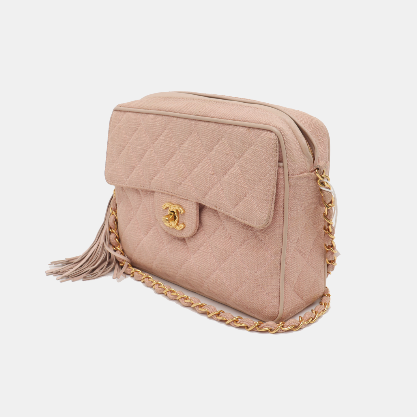CHANEL VINTAGE HOUSE Pink Canvas Quilted Matelassé Shoulder Bag Crossbody Bag Golden Hardware Vintage-(SKU)-935345202