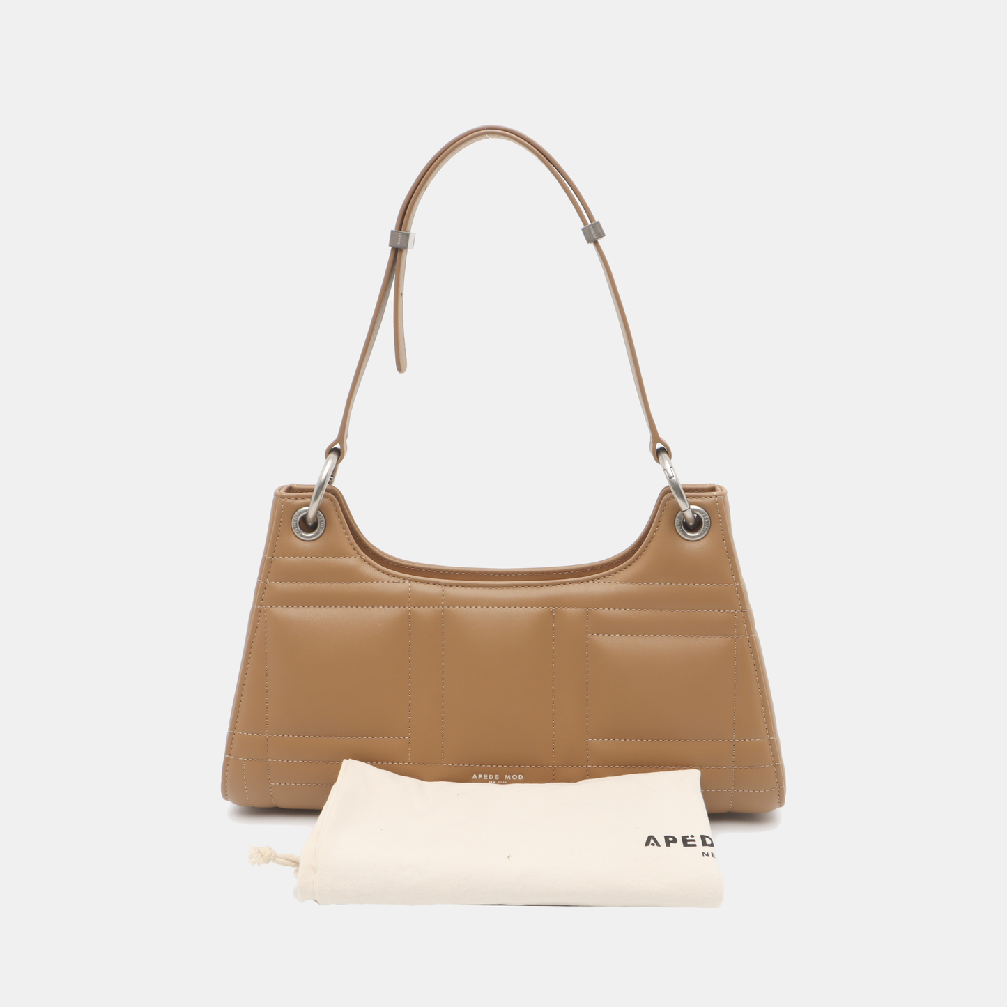 APEDE MOD Froggy Brown Leather Quilted Single Shoulder Bag Tote Bag Golden hardware-(SKU)-935941126