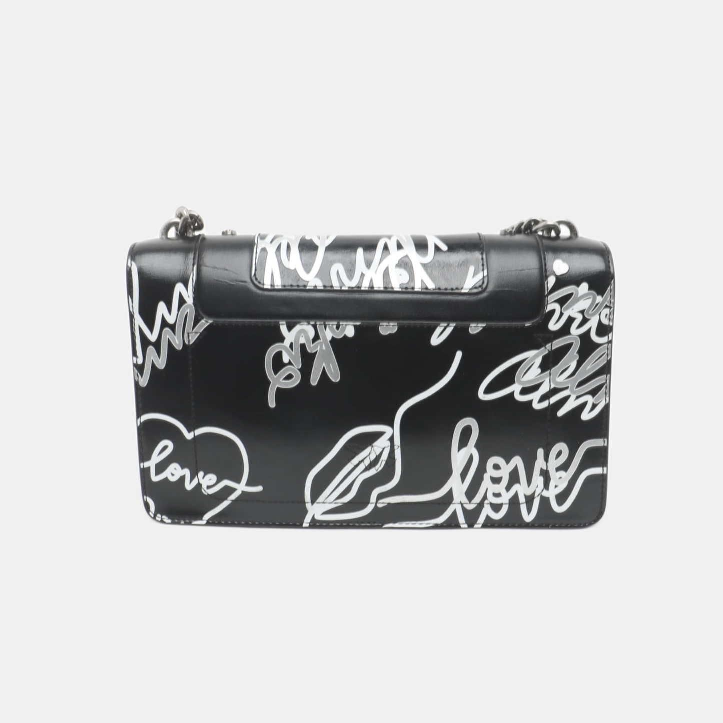 PINKO Mini Love Black Leather Stud Printed Crossbody Single Shoulder Bag Silver Hardware-(SKU)-936420003