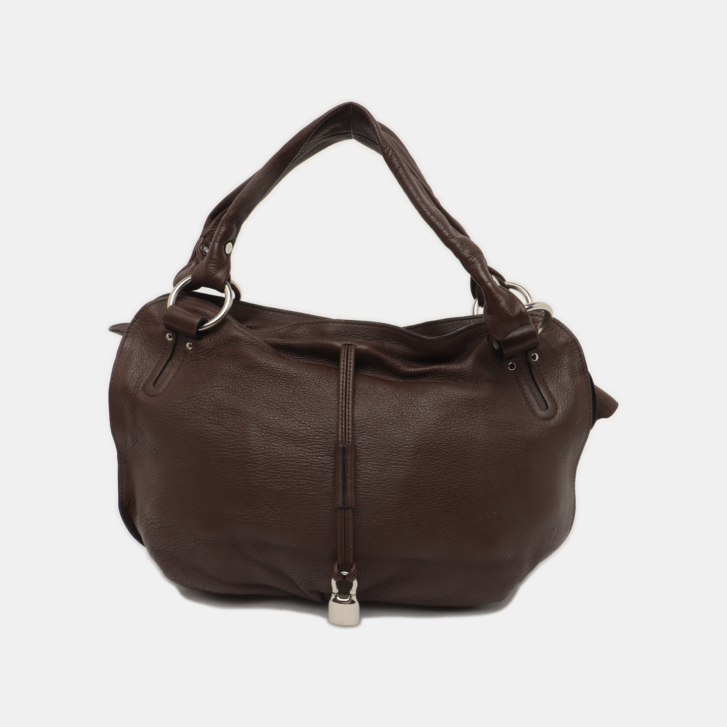 CELINE Dark Brown Leather Handbag Silver Hardware-(SKU)-936845573