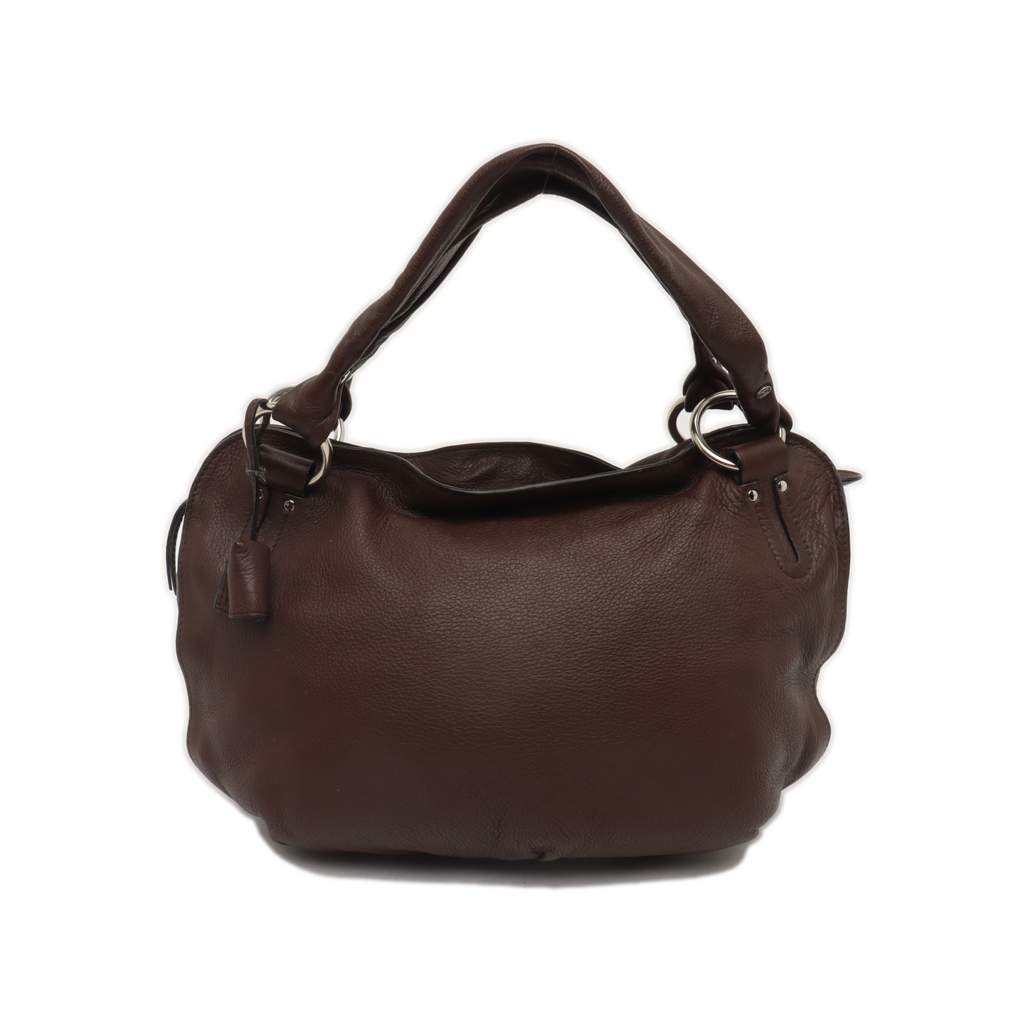 CELINE Dark Brown Leather Handbag Silver Hardware-(SKU)-936845573
