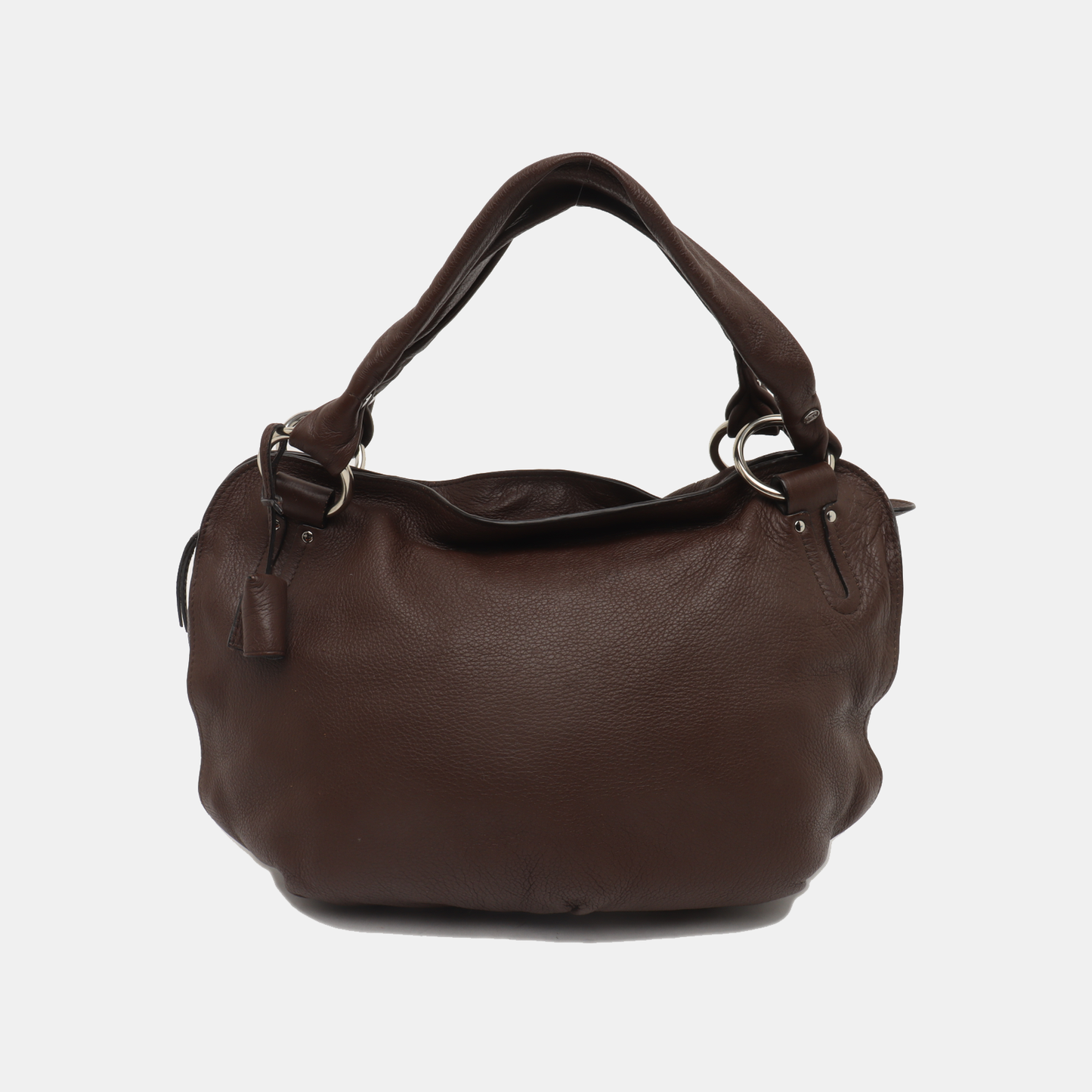 CELINE Dark Brown Leather Handbag Silver Hardware-(SKU)-936845573