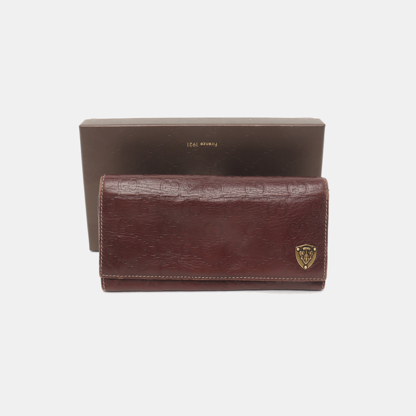 GUCCI Dark Brown Cowhide Monogrammed Texture Wallet Golden hardware-(SKU)-939278026
