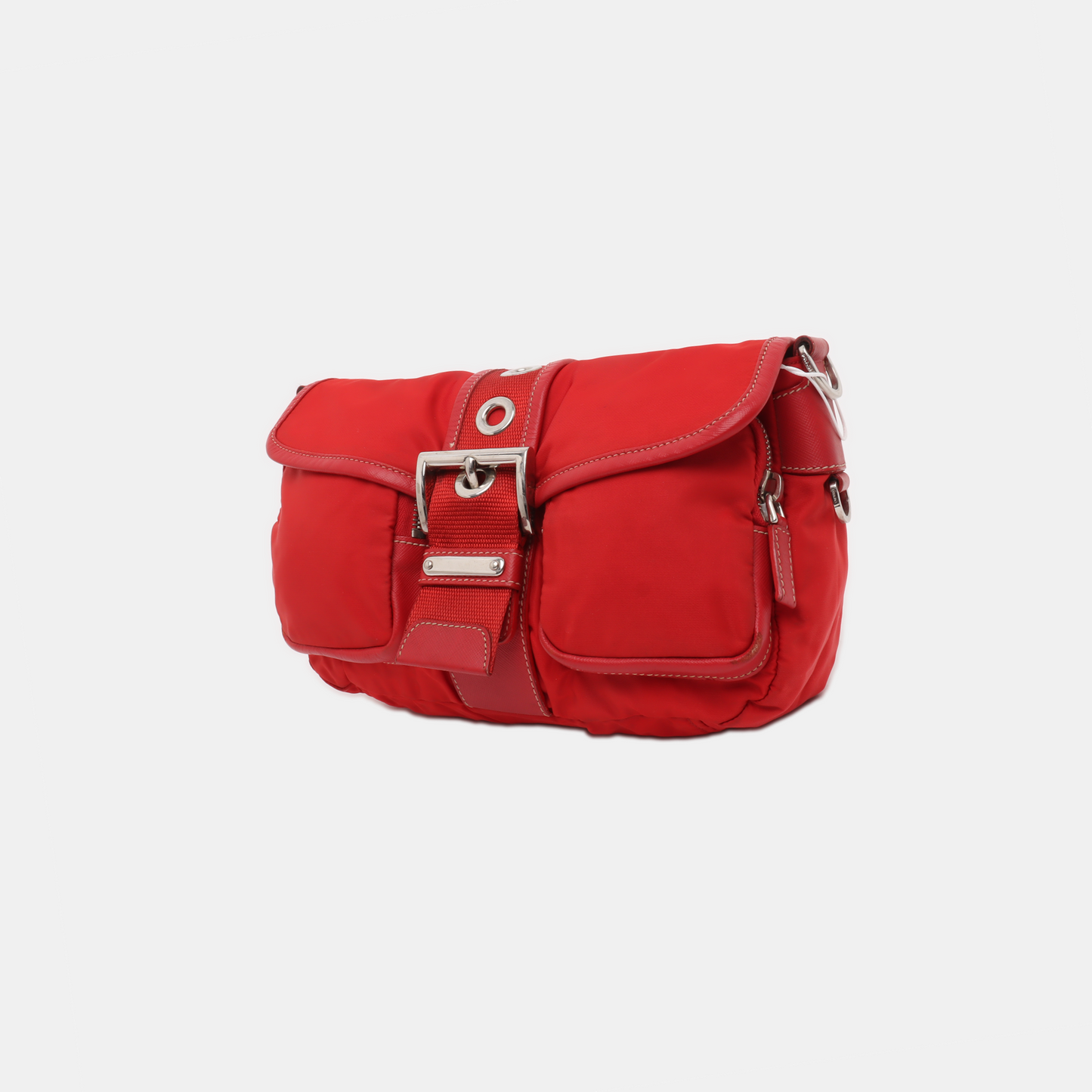 PRADA Red Nylon Single Shoulder Bag Silver Hardware Removable shoulder strap-(SKU)-939884646