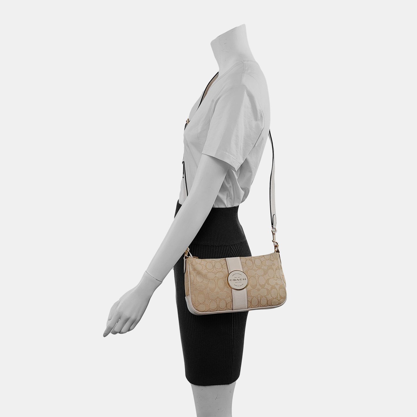 COACH Beige Canvas Monogrammed Crossbody Bag Shoulder Bag Golden hardware Removable shoulder strap-(SKU)-940143188