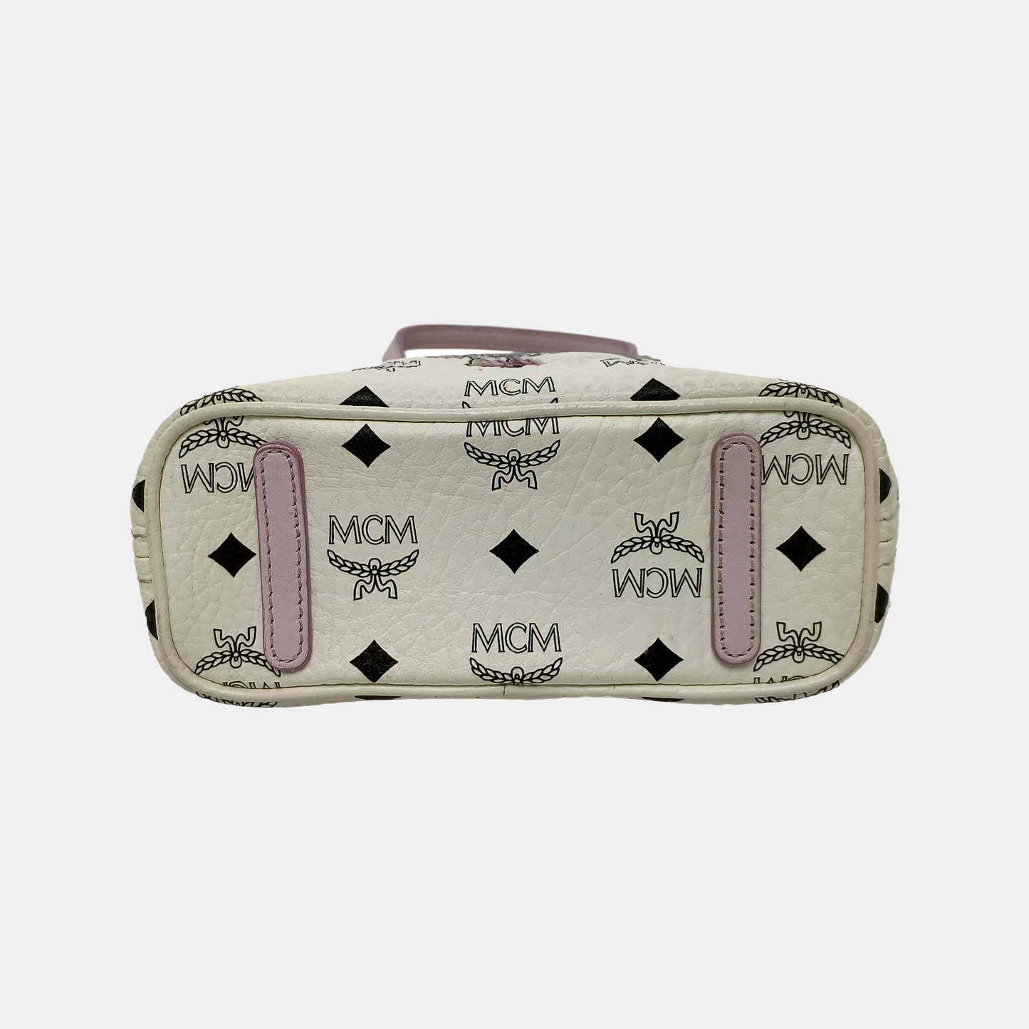 MCM ANYA mini White coated canvas old floral rabbit single shoulder bag Silver Hardware Removable shoulder strap-(SKU)-940066855