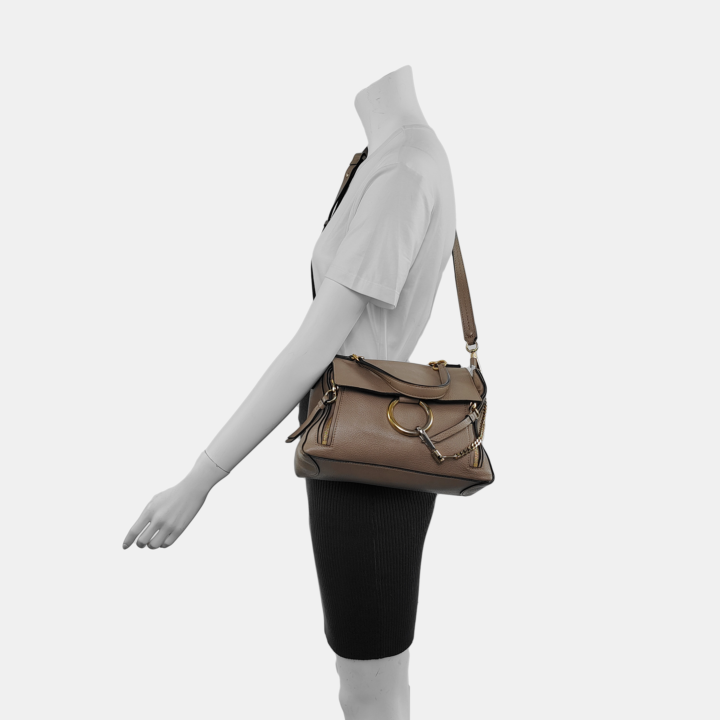 Chloé Faye Medium size Grey Cowhide Single Shoulder Bag Tote Shoulder Bag Crossbody Bag Golden Silver Hardware Removable shoulder strap-(SKU)-939956947
