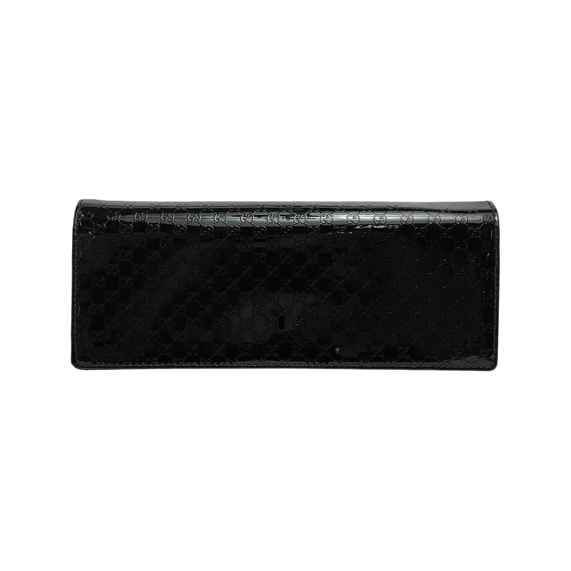 GUCCI Black Patent Leather Monogrammed Woven Handbag Golden hardware-(SKU)-940157438
