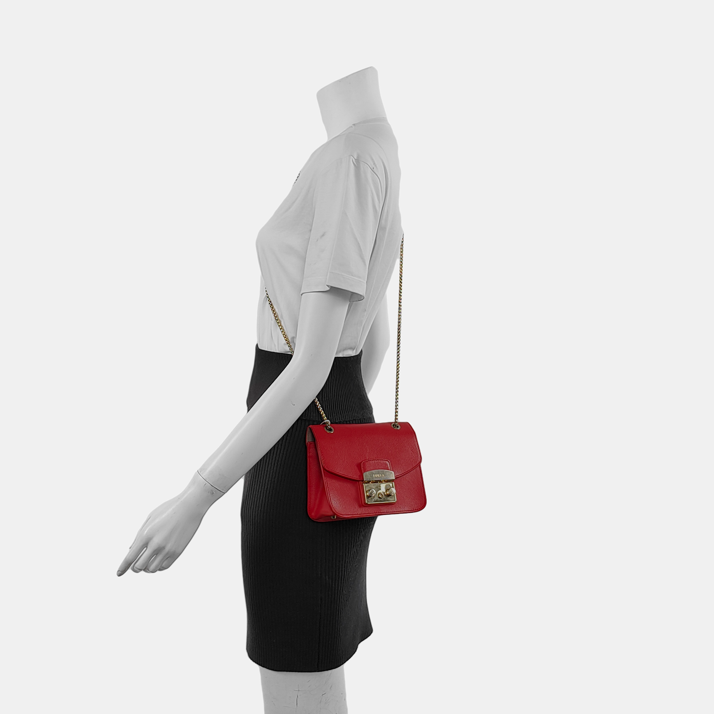 FURLA Red Leather Rivets Shoulder Bag Crossbody Bag Golden hardware-(SKU)-940159731