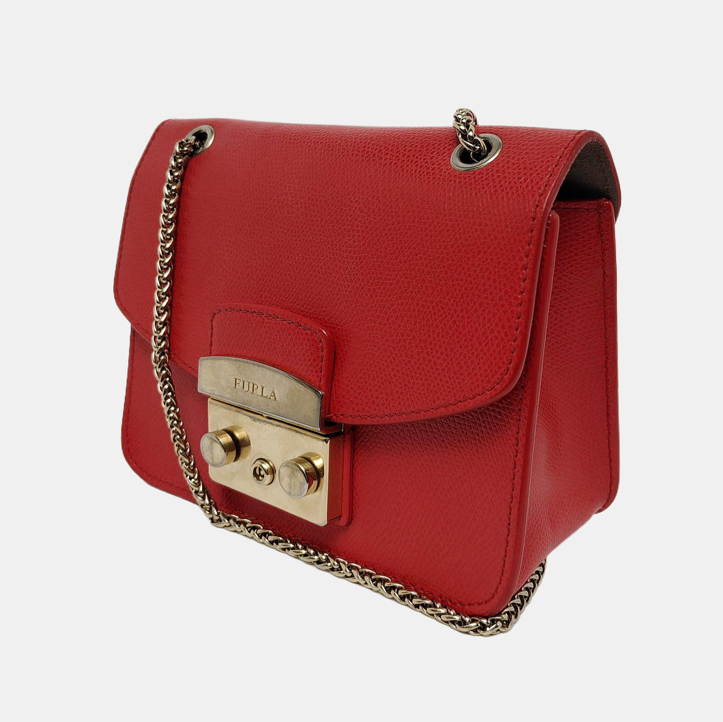 FURLA Red Leather Rivets Shoulder Bag Crossbody Bag Golden hardware-(SKU)-940159731
