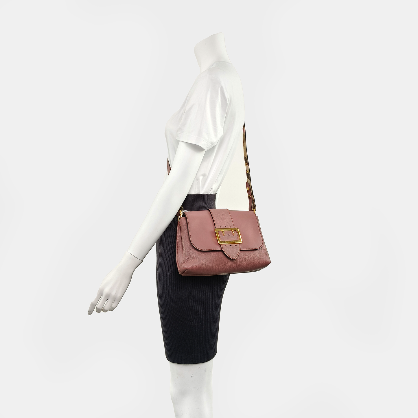 BURBERRY Buckle Beige Leather Crossbody Bag Single Shoulder Bag Golden hardware Removable shoulder strap-(SKU)-940108436