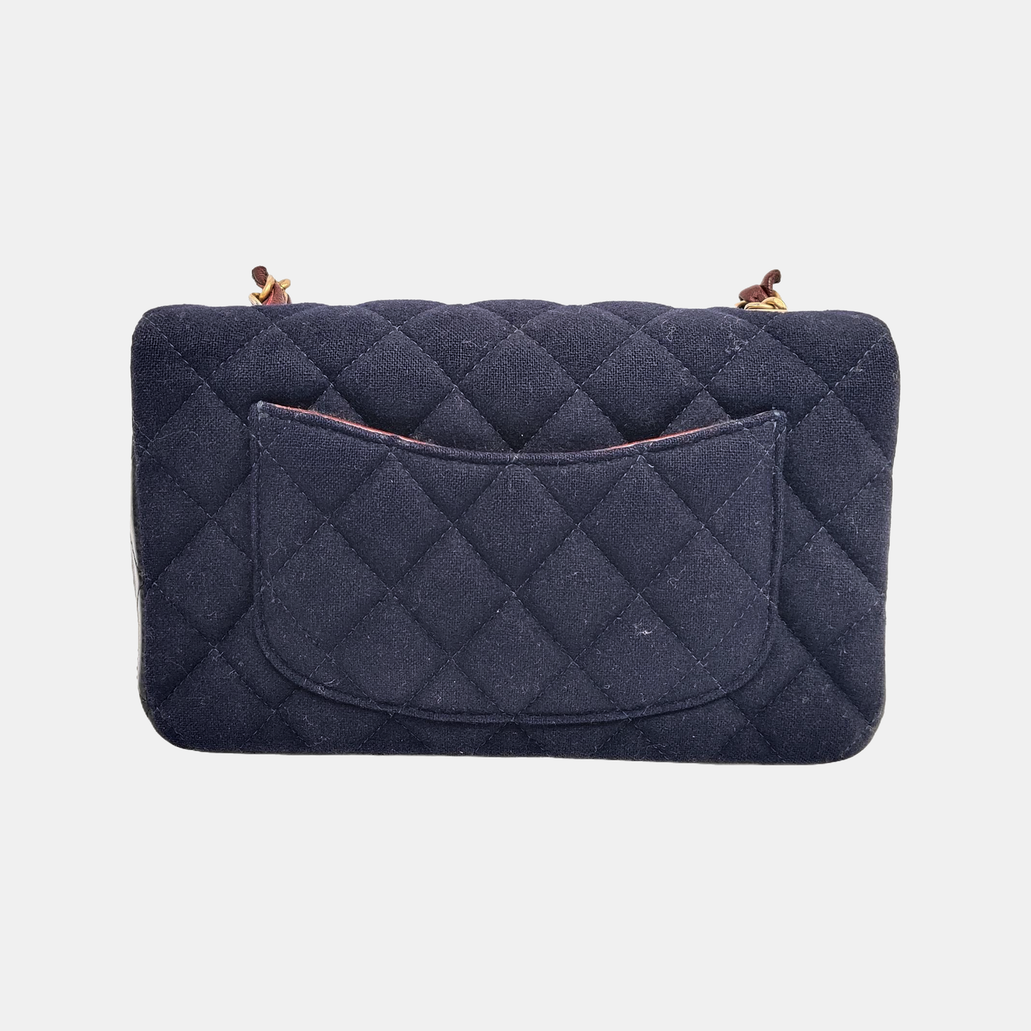 CHANEL CLASSIC FLAP Mini Deep Blue Fabric Monogram Shoulder Bag, Crossbody with Detachable Strap, Golden Hardware, 26 Clasps-(SKU)-940910640