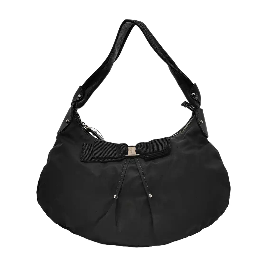 FERRAGAMO Tote bag Black Nylon Shoulder Bag with Shoulder Strap Silver Hardware-(SKU)-940963358