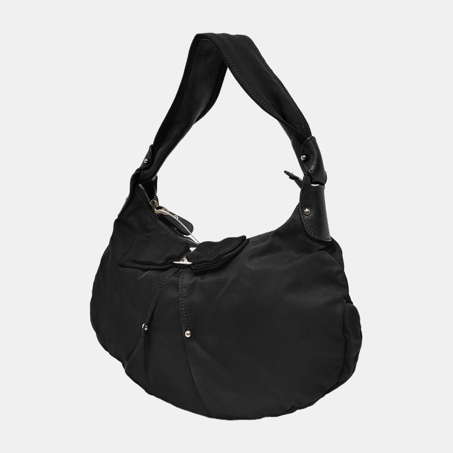 FERRAGAMO Tote bag Black Nylon Shoulder Bag with Shoulder Strap Silver Hardware-(SKU)-940963358