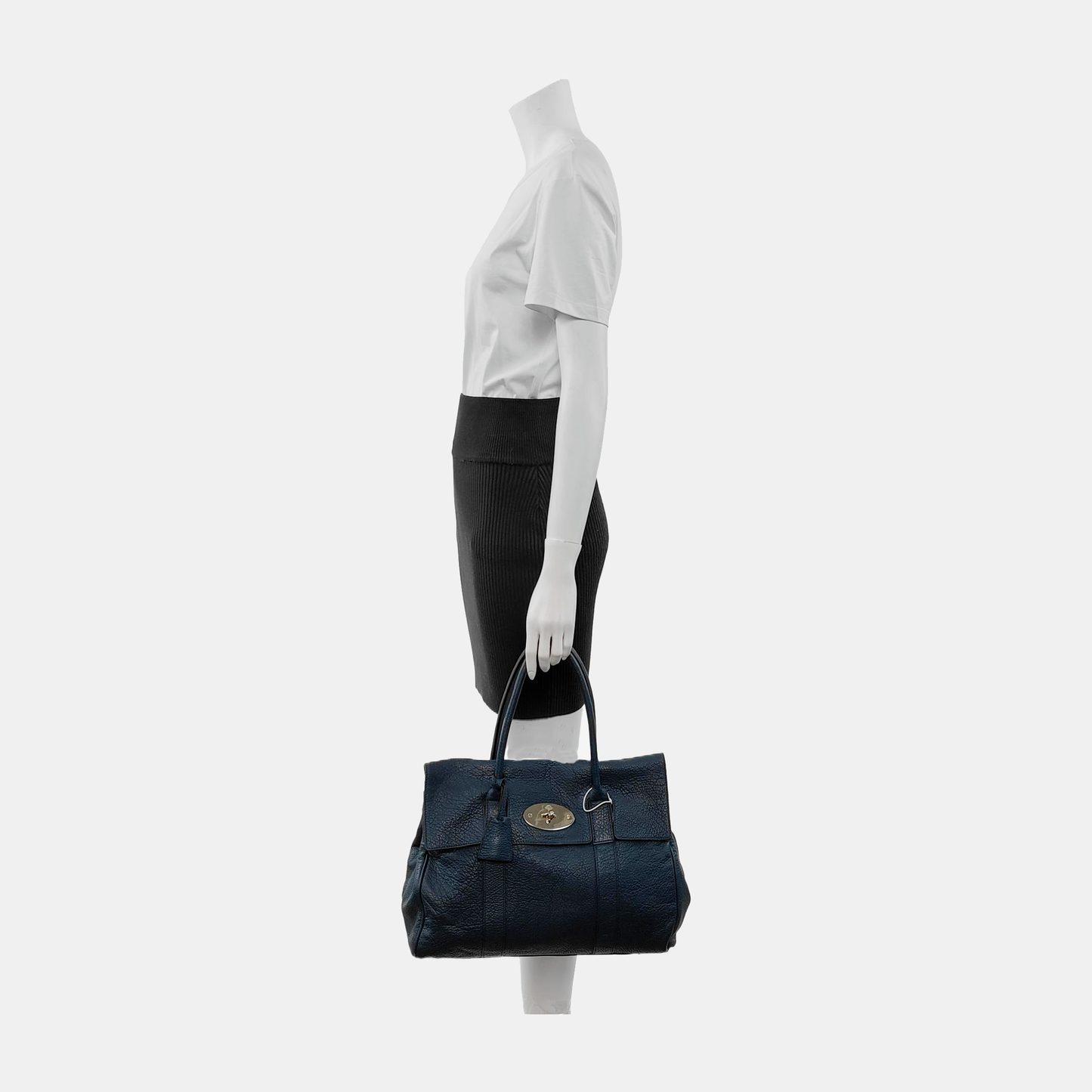 Mulberry Bayswater Large size Dark Blue Cowhide Handbag Single Shoulder Bag Golden hardware-(SKU)-940347646