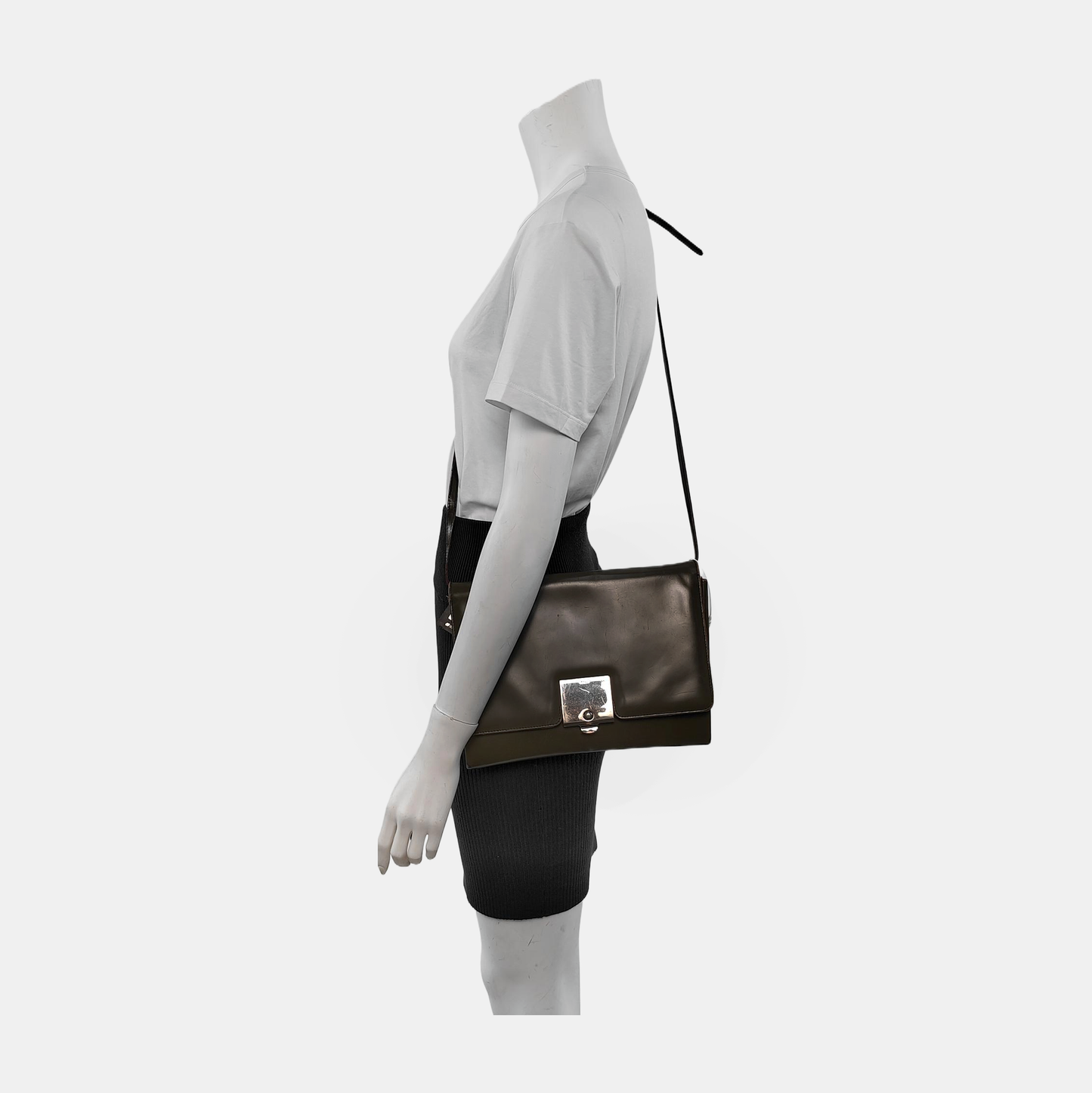 BALLY Dark Green Leather Crossbody Bag Single Shoulder Bag Silver Hardware Pouch detachable shoulder strap-(SKU)-940675885