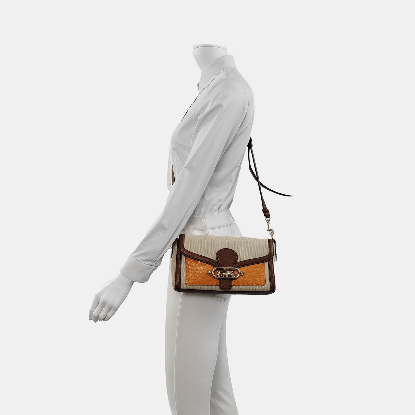 COACH 26 Khaki Canvas Carriage Crossbody Bag Single Shoulder Bag Tote Bag Golden hardware shoulder straps-(SKU)-941737076