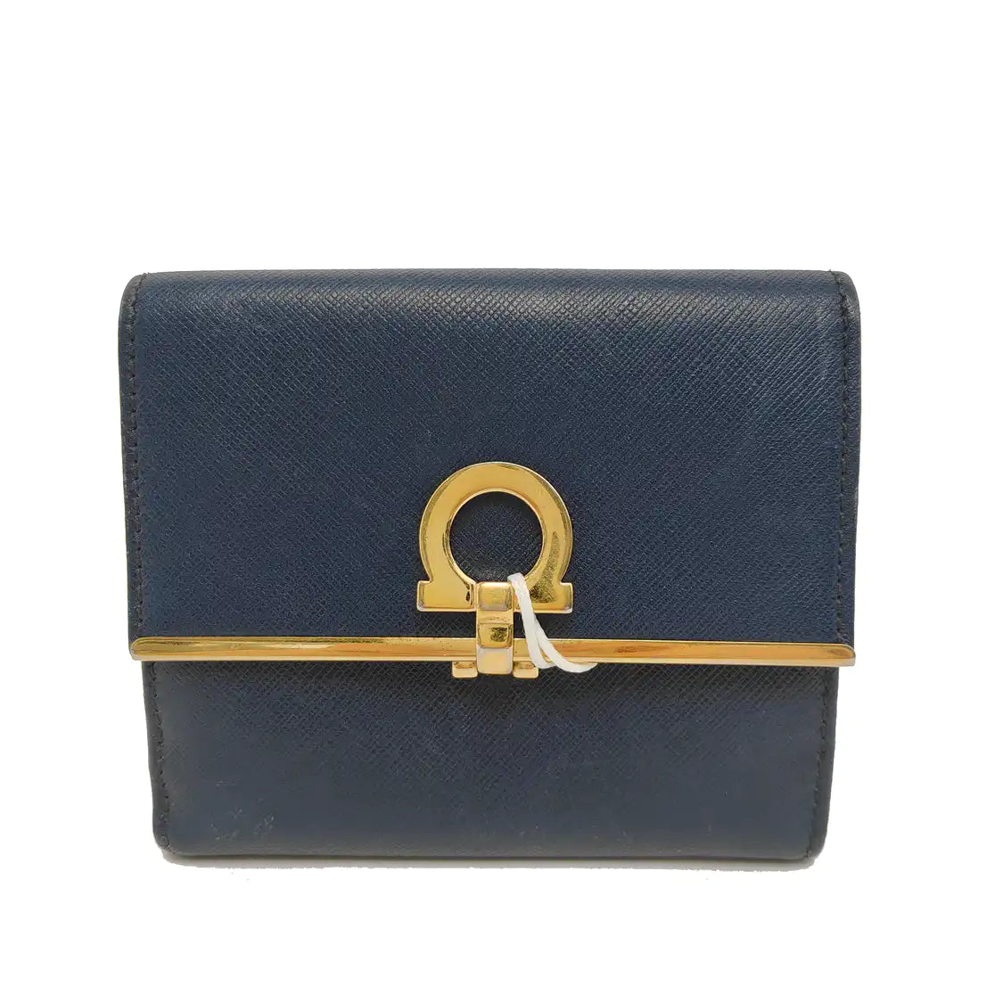 FERRAGAMO Gancio Blue Cowhide Embossed Wallet Golden hardware-(SKU)-942092441