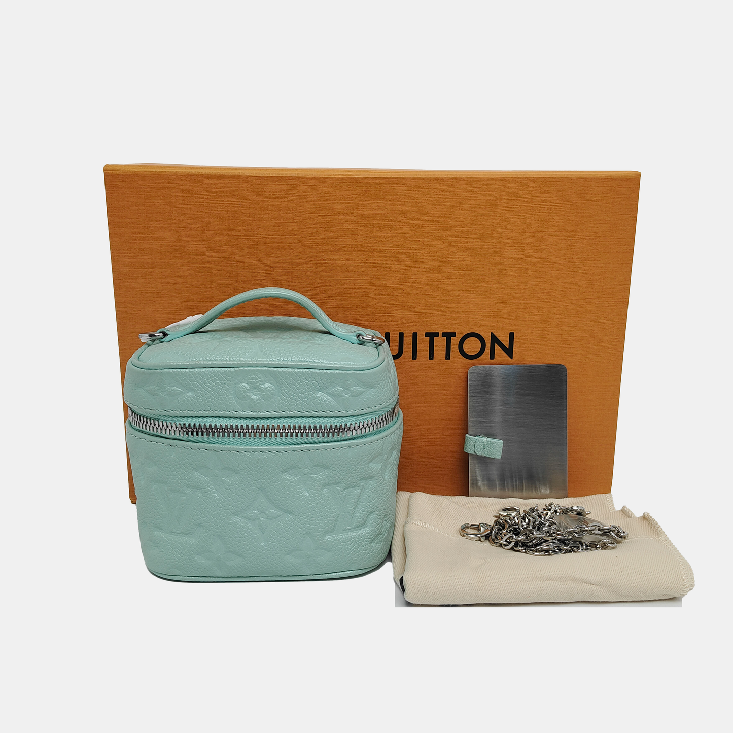 LOUIS VUITTON NICE Turquoise Green Leather Monogram Embossed Shoulder Bag Silver Hardware Removable Strap-(SKU)-942263065
