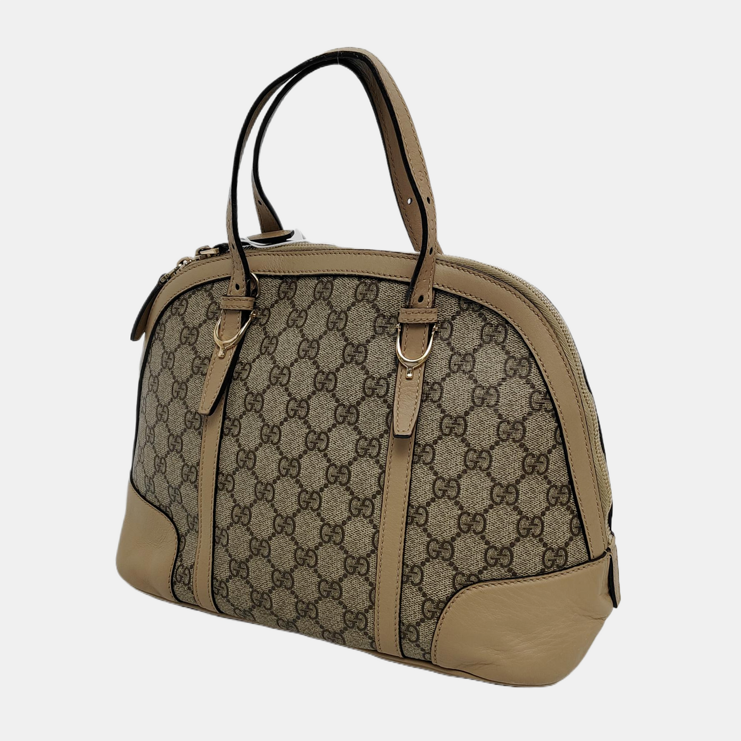 GUCCI Small size Khaki Coated Canvas Monogrammed Single Shoulder Bag Tote Golden hardware Removable shoulder strap-(SKU)-942536212
