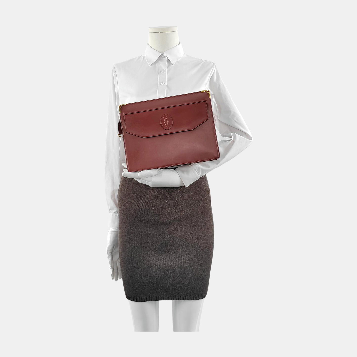 Cartier Burgundy Leather Handbag Golden hardware-(SKU)-942555568