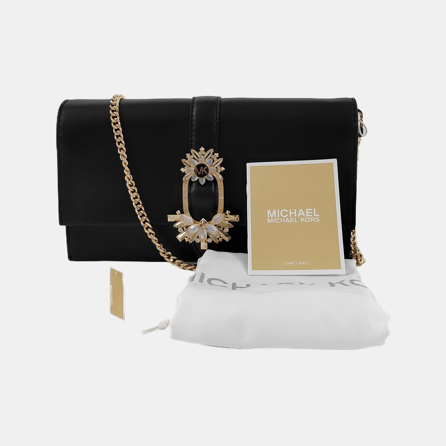 MICHAEL KORS Black Leather Embellished Shoulder Bag Crossbody Golden hardware Removable shoulder strap-(SKU)-942807098