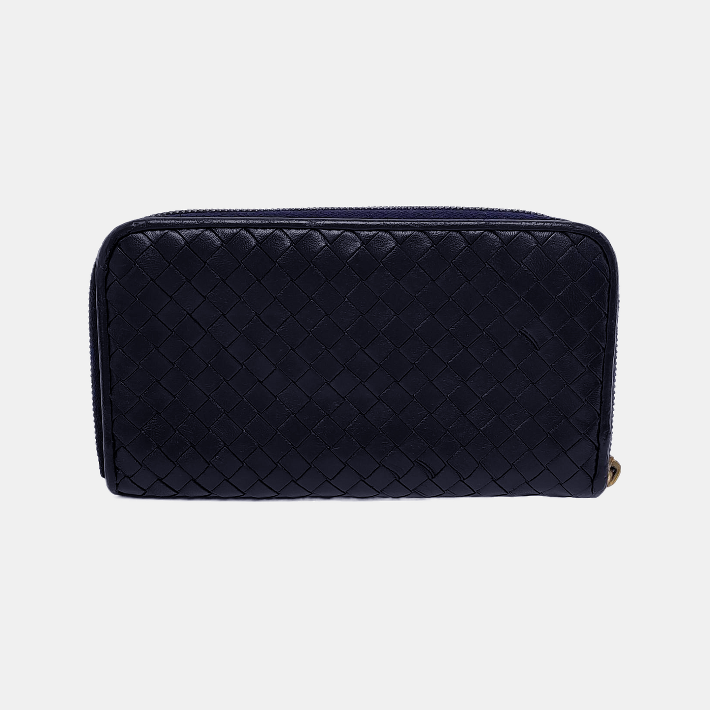 BOTTEGA VENETA Veneta Navy Blue Cowhide Braided Wallet Black hardware-(SKU)-943401701