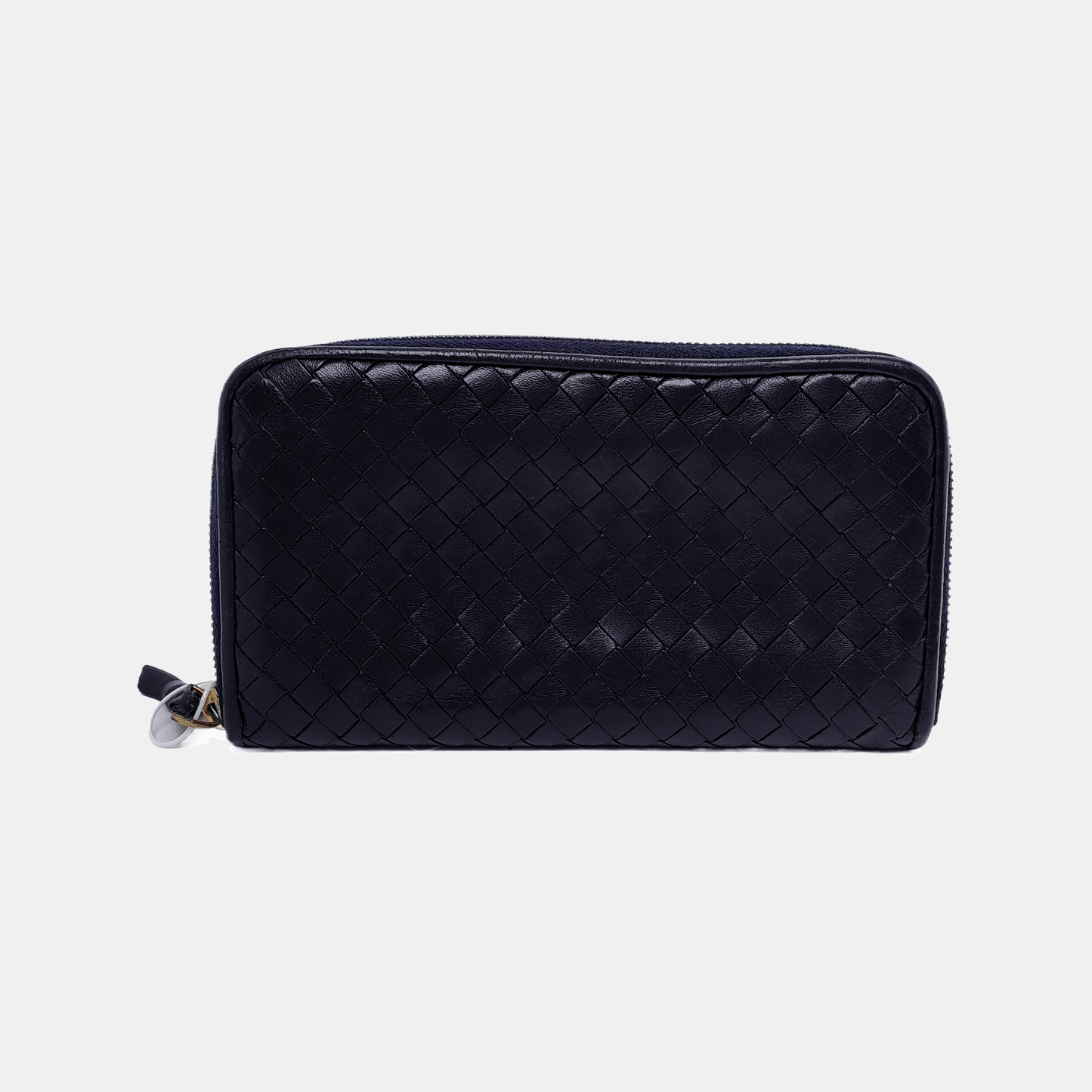 BOTTEGA VENETA Veneta Navy Blue Cowhide Braided Wallet Black hardware-(SKU)-943401701