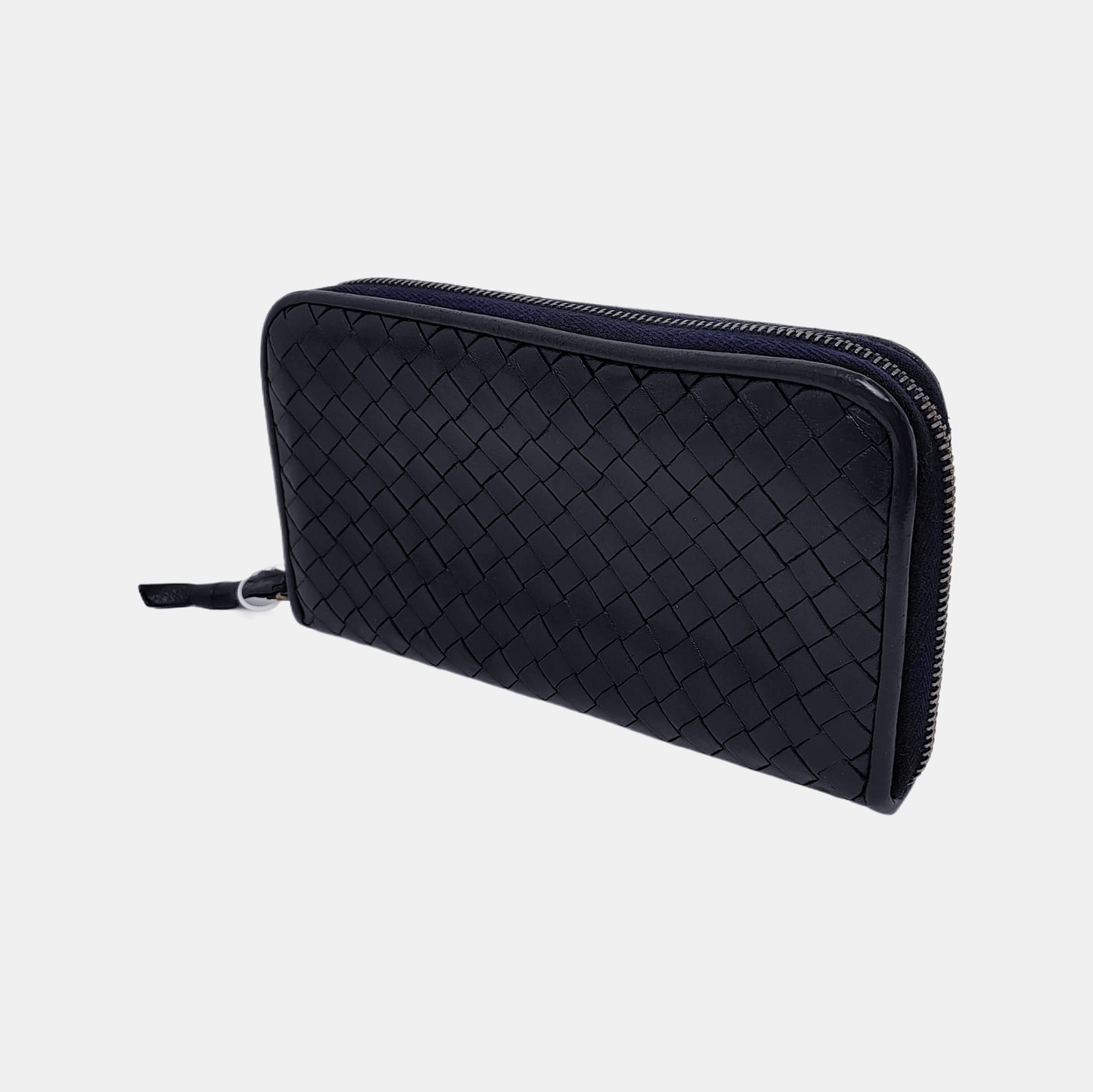 BOTTEGA VENETA Veneta Navy Blue Cowhide Braided Wallet Black hardware-(SKU)-943401701