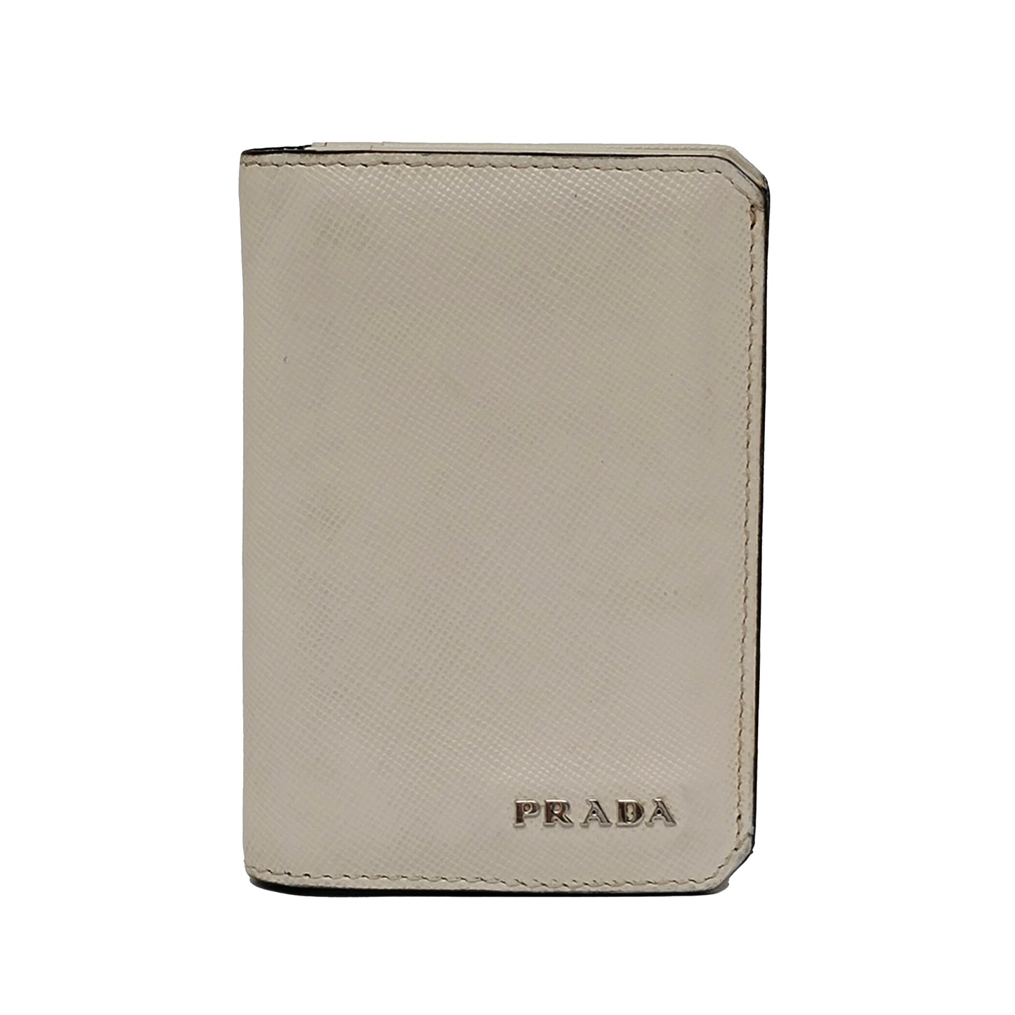 PRADA White Cowhide Crosshatch Card Case Silver Hardware-(SKU)-943649061