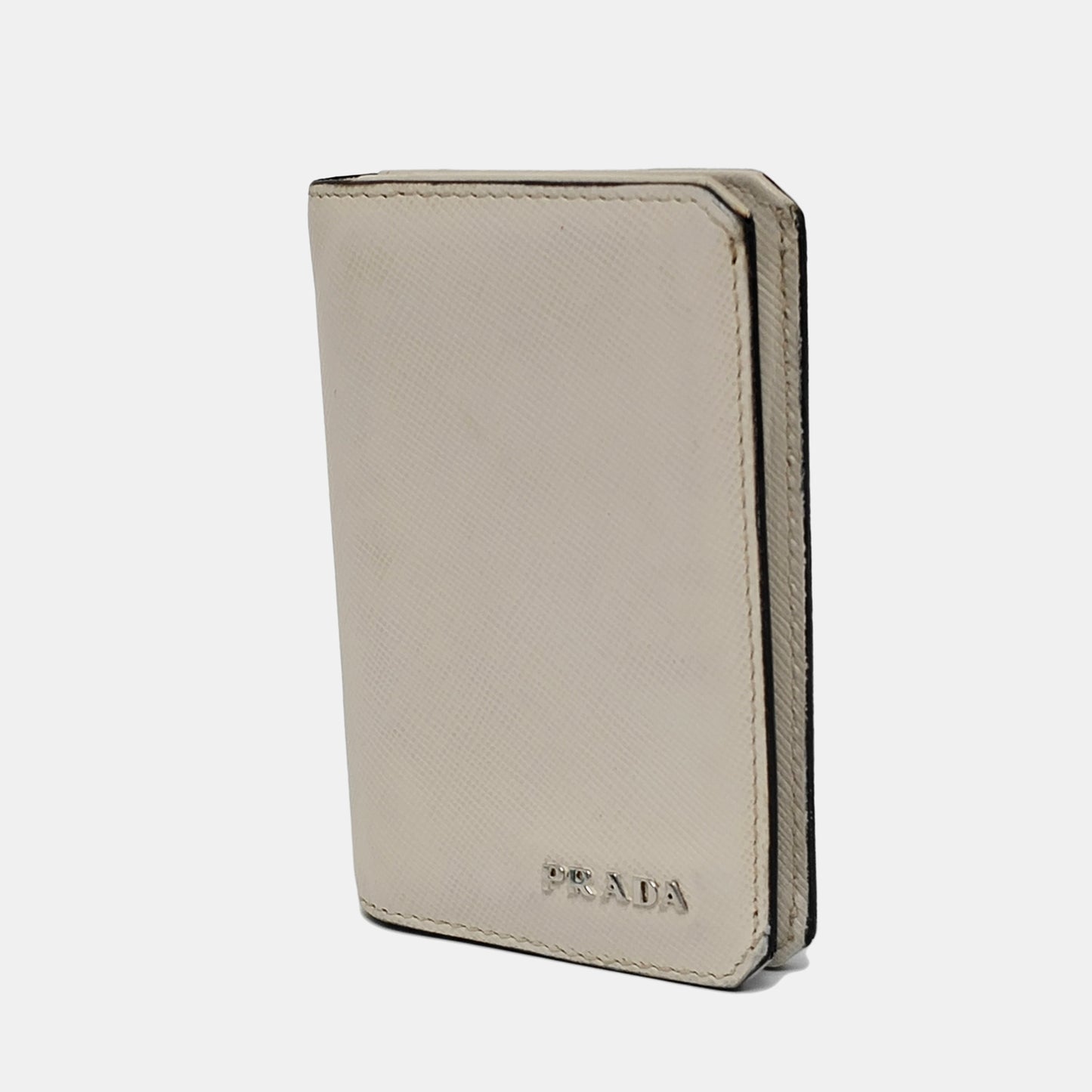 PRADA White Cowhide Crosshatch Card Case Silver Hardware-(SKU)-943649061