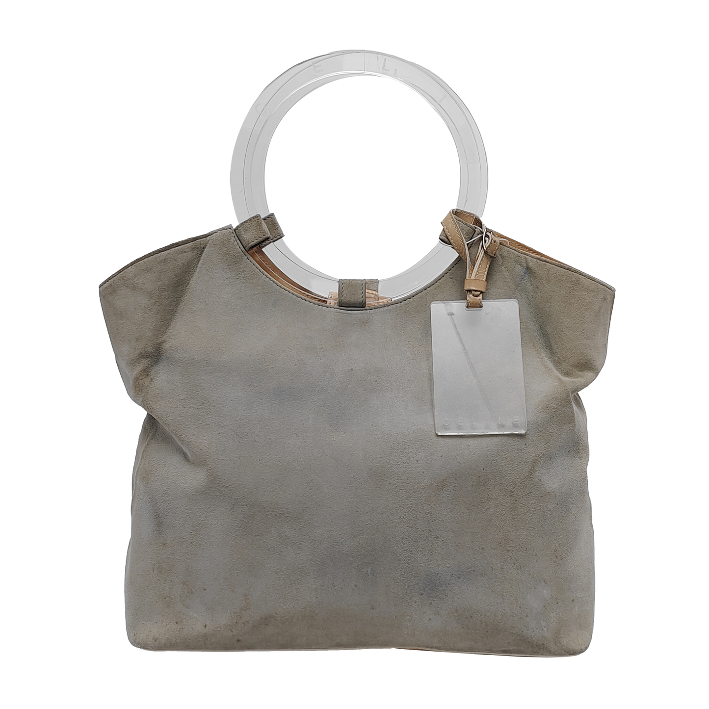 CELINE Light Gray Suede Tote Handbag Silver Hardware-(SKU)-943652504
