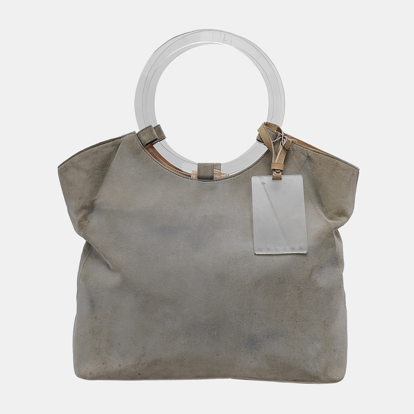 CELINE Light Gray Suede Tote Handbag Silver Hardware-(SKU)-943652504