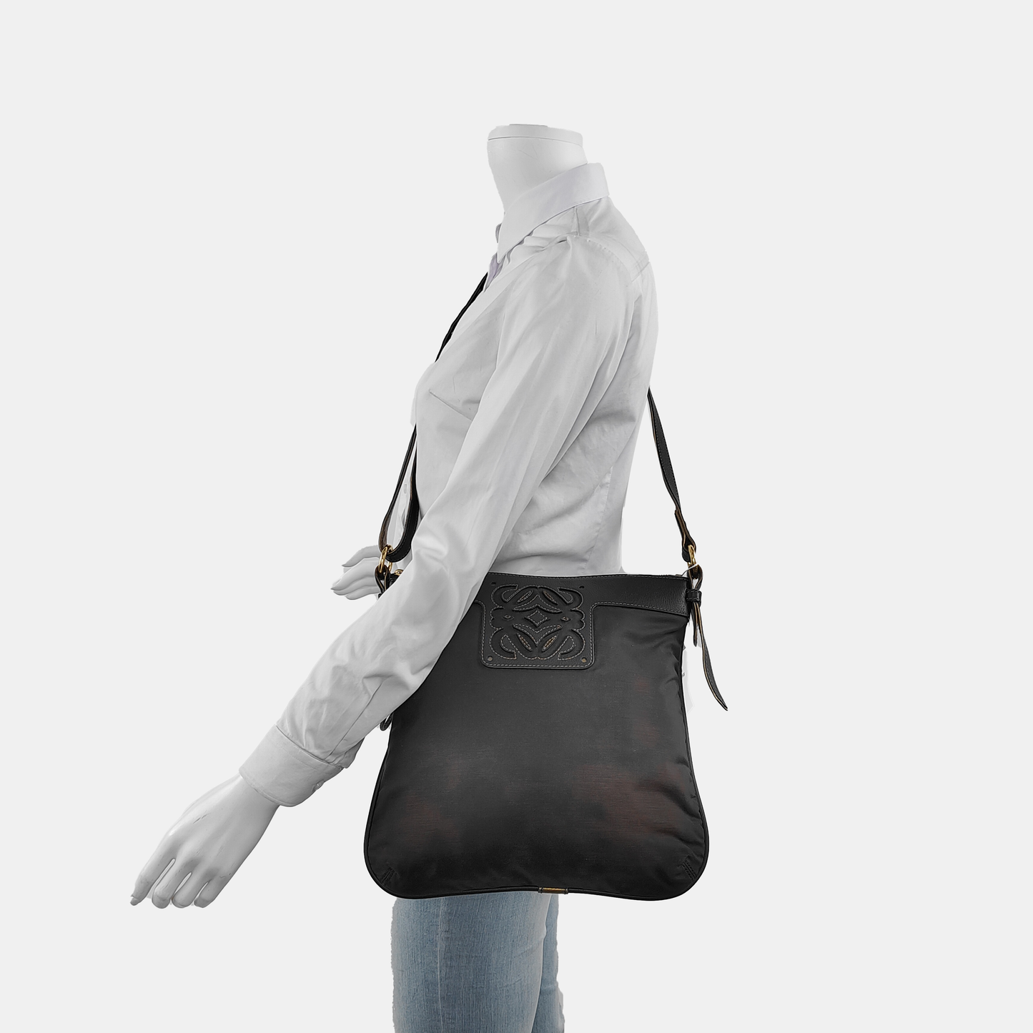 LOEWE Black Canvas Single Shoulder Bag Crossbody Bag Silver Hardware-(SKU)-943657532
