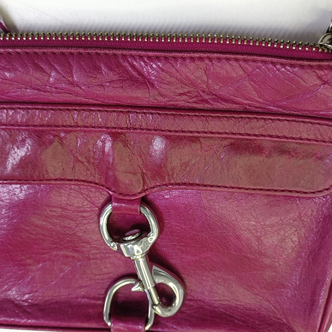 REBECCA MINKOFF M.A.C. Plum Red Cowhide Fringe Stud Single Shoulder Bag Crossbody Bag Silver Hardware Removable shoulder strap-(SKU)-943784602