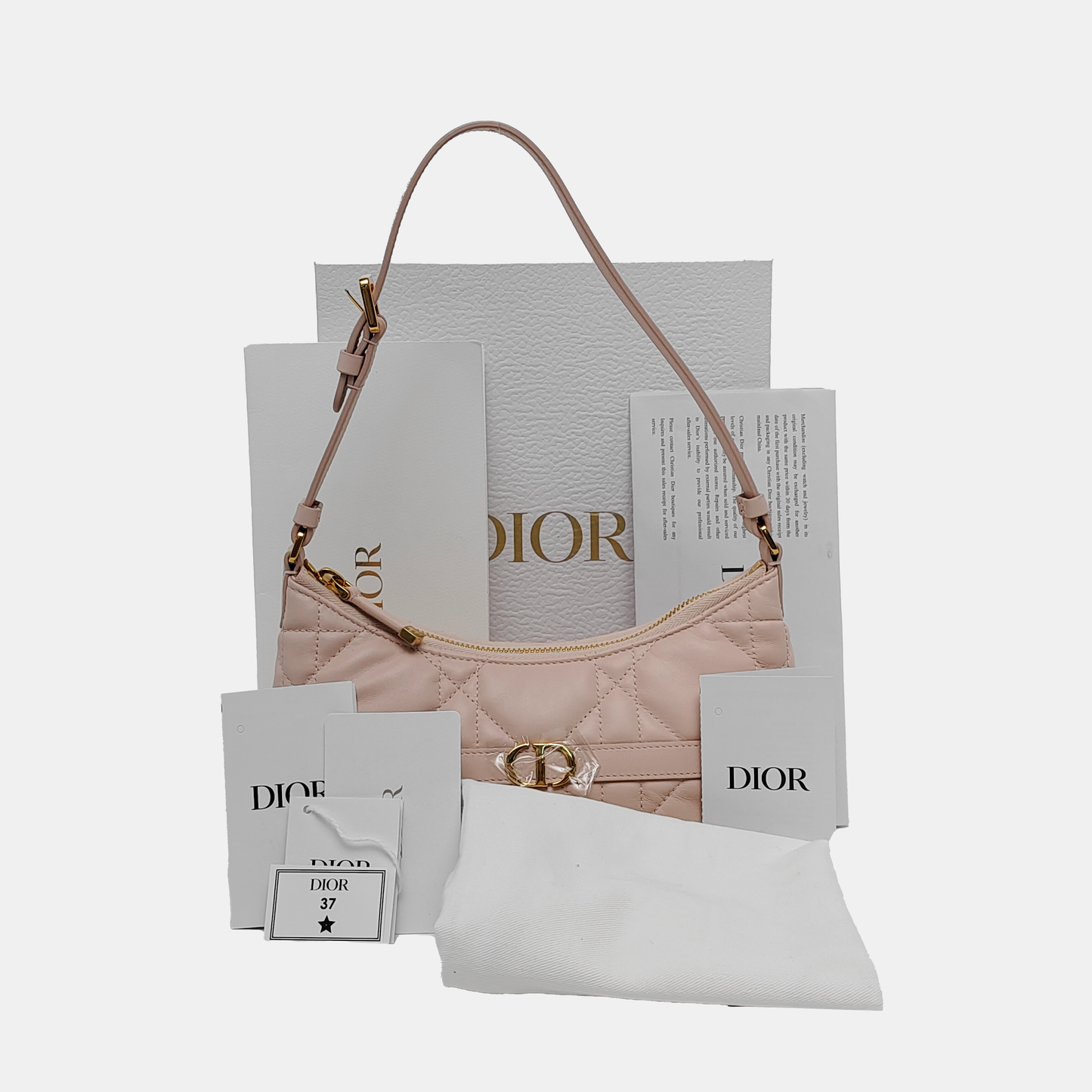 DIOR Miss Dior mini pink leather quilted diamond pattern crossbody bag gold hardware complete accessories-(SKU)-940345090