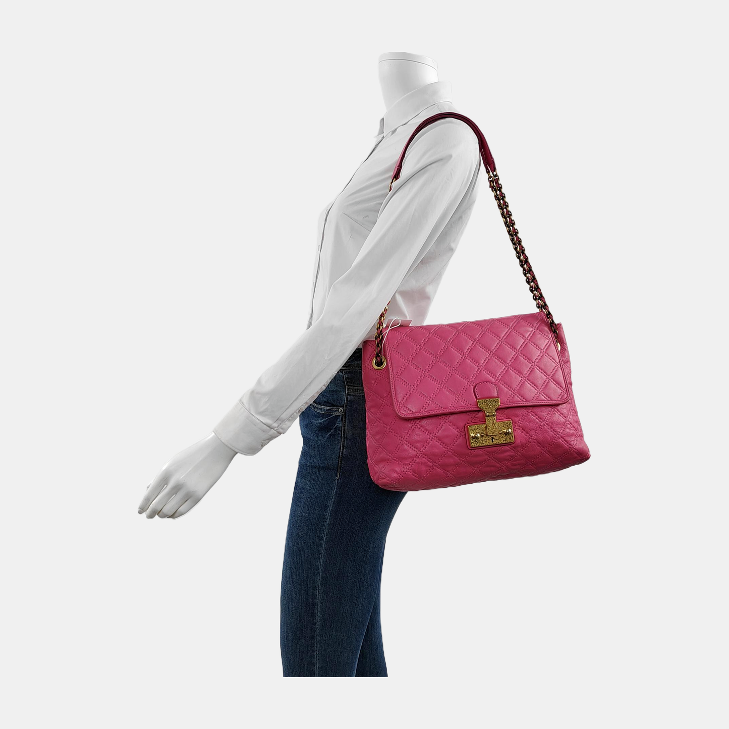 MARC JACOBS Fuchsia Leather Quilted Crossbody Bag Golden hardware-(SKU)-944011217