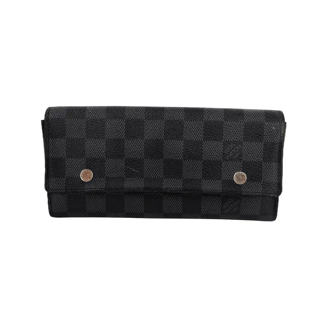 LOUIS VUITTON GRAPHITE LONG Gray Coated Canvas Chessboard Plaid Wallet Silver Hardware Sub-bag-(SKU)-943616595