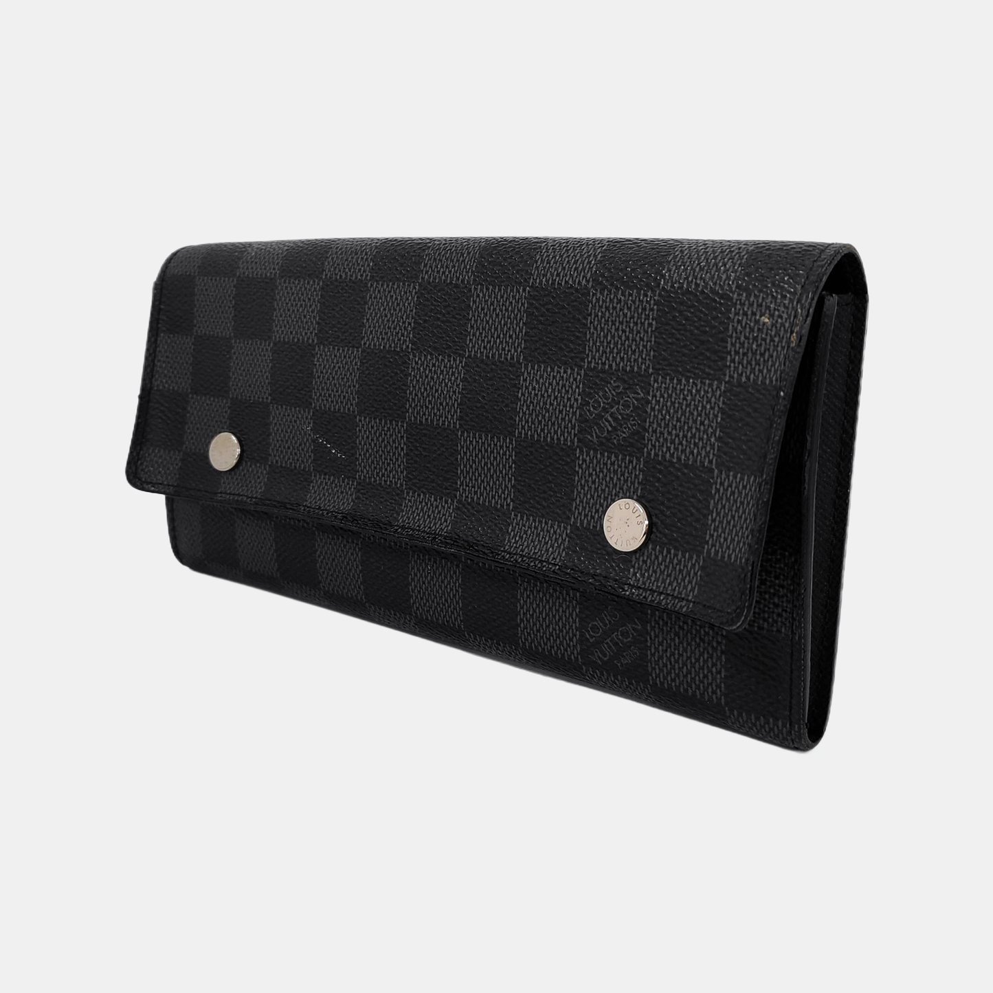 LOUIS VUITTON GRAPHITE LONG Gray Coated Canvas Chessboard Plaid Wallet Silver Hardware Sub-bag-(SKU)-943616595